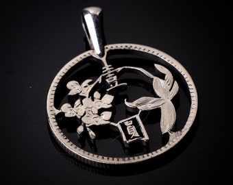 Taiwan China ROC 1 Yuan cut coin pendant flower Plum blossom meihua Taipei Taichung.