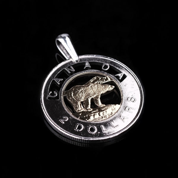 Ours polaire Canada 2 Dollars coupe pièce pendentif Canadien Ottawa Montréal Coupe à la main