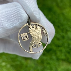 Israel Menorah, Fruitfulness , King David&#39;s Coin Pendant Necklace. Hand cut. 27mm.