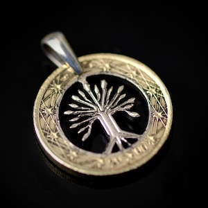 France Tree of life  1 Euro Cut Coin Pendant with Necklace. Paris.