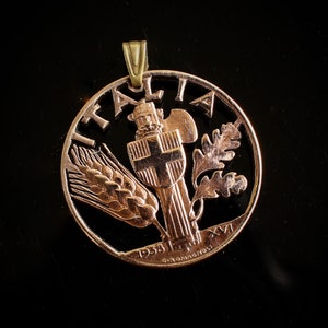 Italy 10 Centesimi Cut Coin Pendant with necklace Italian Savoy shield WWII Rome Milan