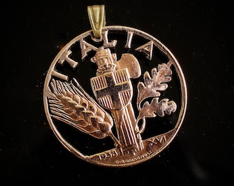 Italy 10 Centesimi Cut Coin Pendant with necklace Italian Savoy shield WWII Rome Milan