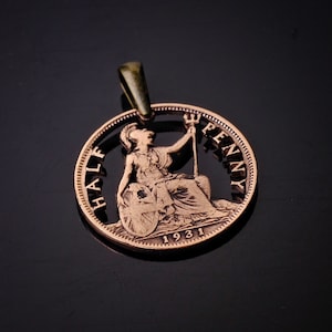 United Kingdom Penny cut coin pendant British Britannia London Great Britain