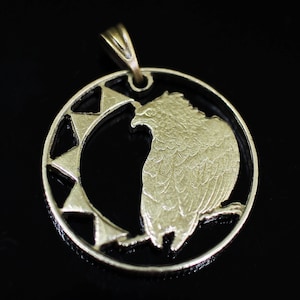 Eagle Pendant Necklace. Tanzania Coin Hand cut