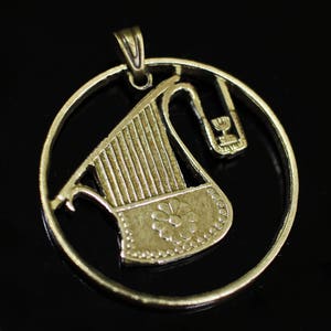 Israel 12 Sheqel cut coin pendant Jewish 12 stringed harp lyre Jerusalem necklace 26mm #2