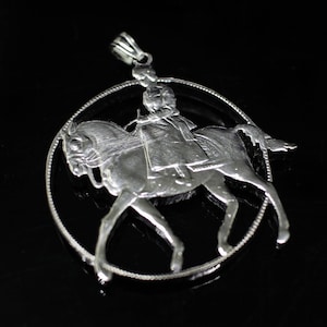 1977 Queen Elizabeth II Silver Jubilee Crown, Horse. Great Britain Cut Coin Pendant with Necklace. Hand Cut.