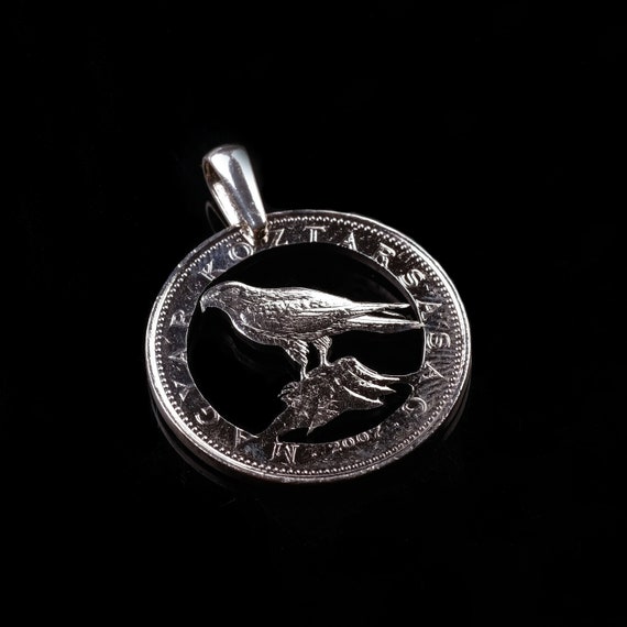 Hungary 50 Forint Falco Cherrug Cut Coin Pendant With Necklace  