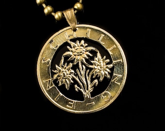 オーストリア エーデルワイス カットアウト コイン ネックレス 金鍍金
