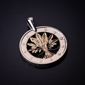 France Tree of life 2 Euro Cut Coin Pendant with Necklace. Paris. Neece. Marcel.