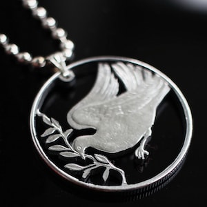 Dove Of Peace Pendant Hand Cut Vatican Coin 27,75 mm. 100 lir, 1975yr.