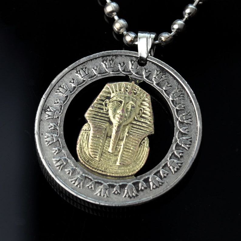Egypt King Tutankhamun One Pound Cut Coin Pendant Necklace, Hand Cut ...