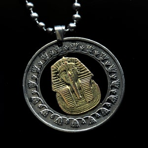 Egypt King Tutankhamun One Pound Cut Coin Pendant Necklace, Hand Cut (without dents)