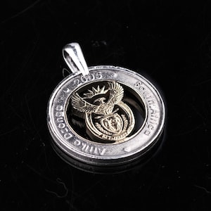 South Africa coat of arms with the motto &quot;diverse people united&quot; - Cut Coin pendant with necklace