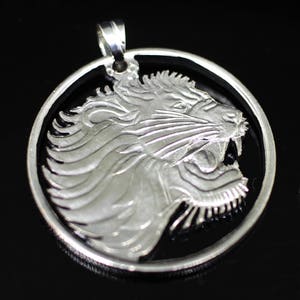 Lion Cut Coin Pendant Necklace Ethiopia 50 cent