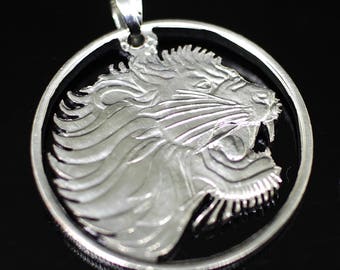 Lion Cut Coin Pendant Necklace Ethiopia 50 cent