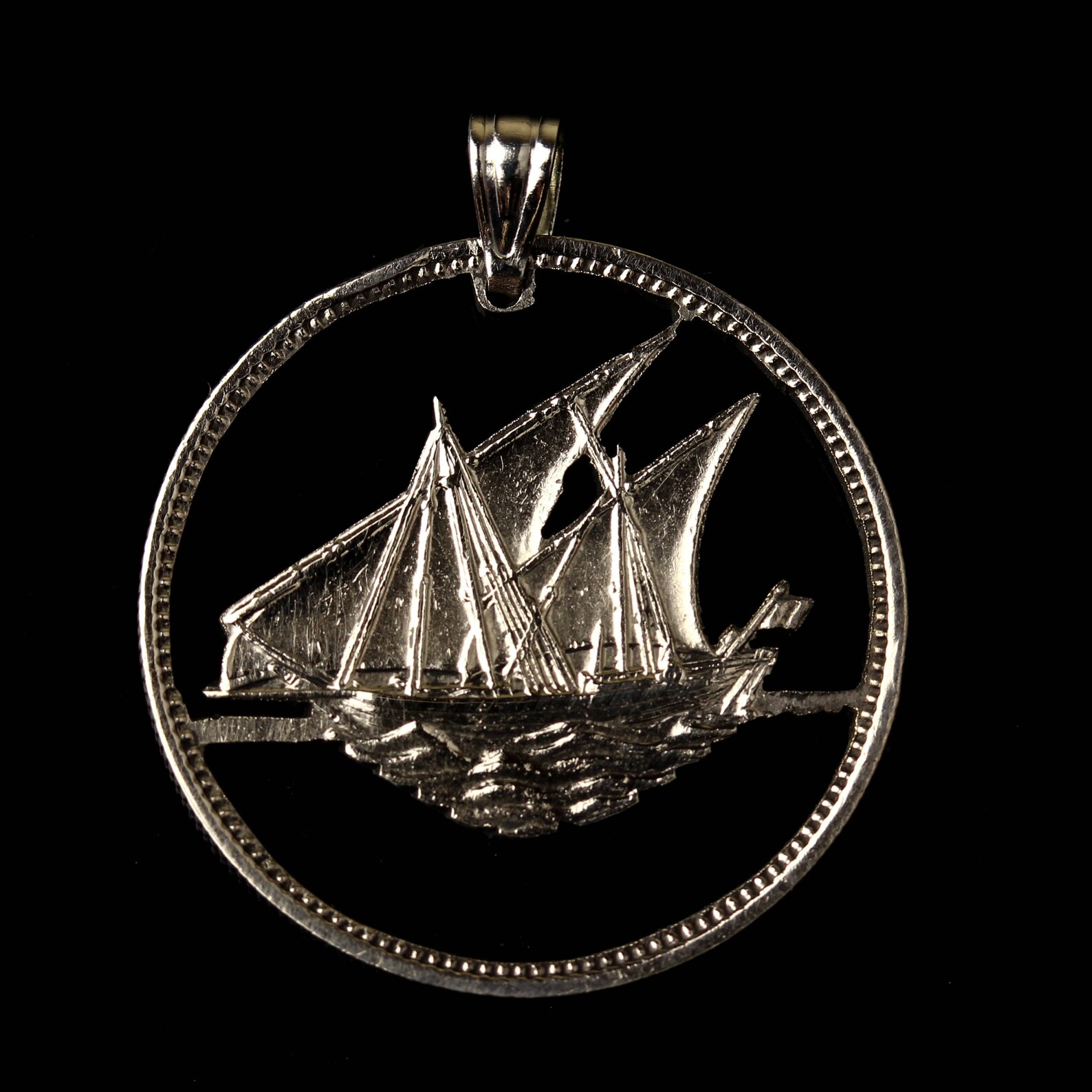 Kuwait 5 Fils Cut Coin Pendant Dhow Ship Arab Boat Necklace Etsy