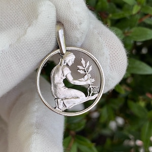 Germany 50 Pfennig Cut Coin pendant necklace German planting tree gardene Berlin Bavaria Munich