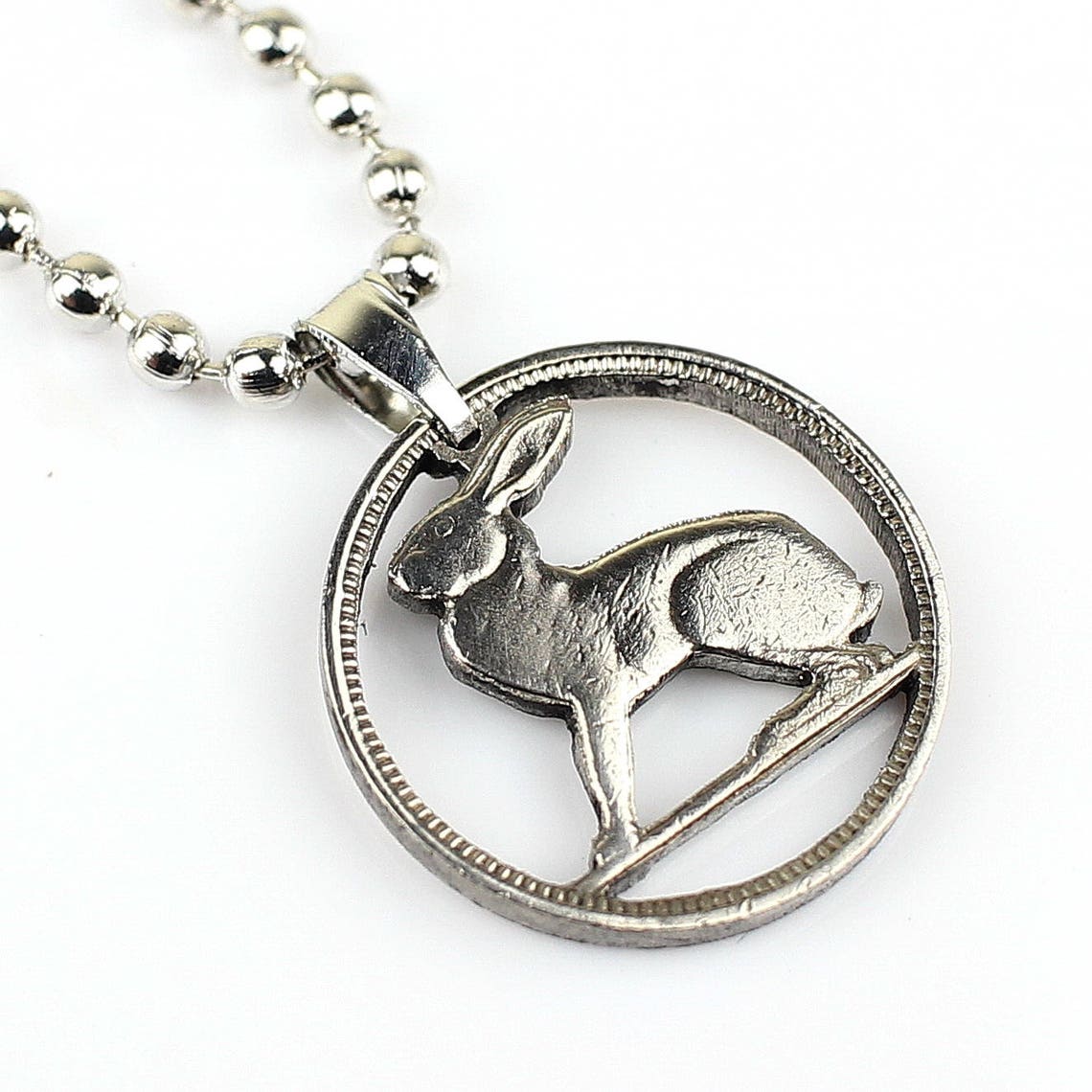 Ireland 3 Pence Cut Coin Pendant With Necklace Irish Rabbit Bunny Hare ...