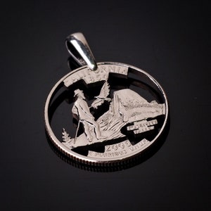 California State Quarter USA cut coin pendant with necklace.