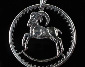 Cyprus 100 Mils Cut Coin Pendant with necklace Cypriot Ram male sheep Nicosia Greek Turkey Hand Cut.