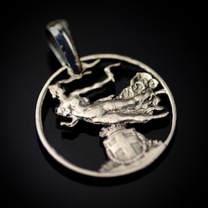 Italy Cut coin Pendant Necklac Royal Seal & Lady. Hand cut 1920yr.