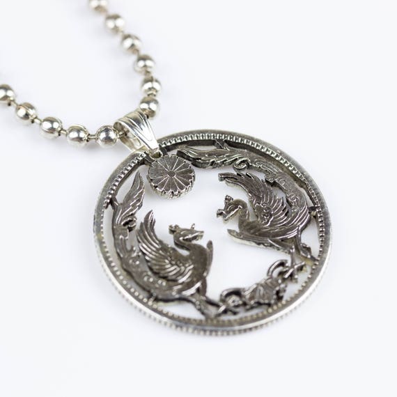 1922 Japan Silver 50 Sen - Taishō Phoenix Cut Coin Pendant