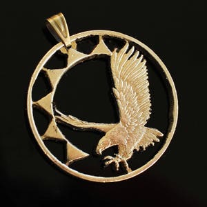Numibian Eagle Cut Coin Pendant with Necklace. Hand cut.