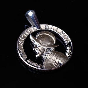 Panama 1/4 of Balboa Cut Coin pendant necklace Armoured bust with helmet of Vasco Núñez de Balboa