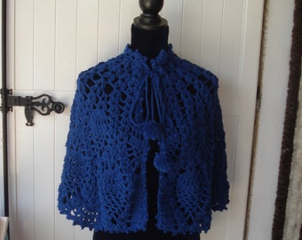 Châle, étole femme, chèche, étole en laine bleu, fait main au crochet