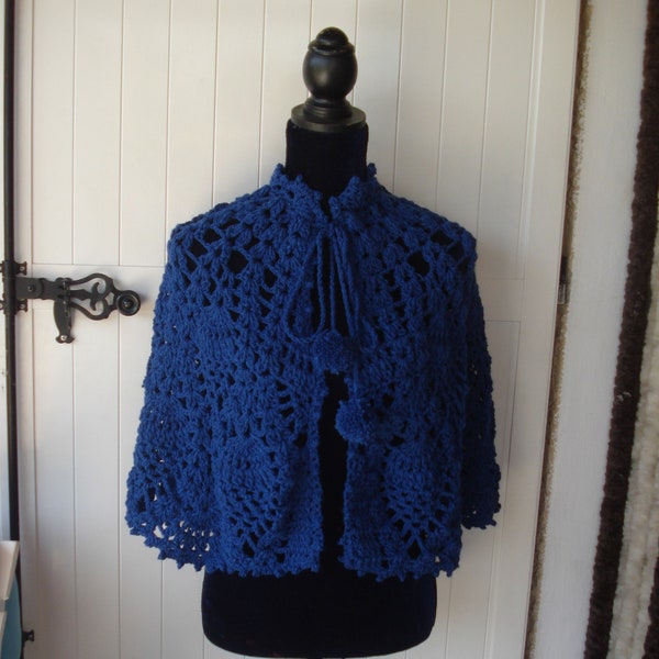 Châle, étole femme, chèche, étole en laine bleu, fait main au crochet