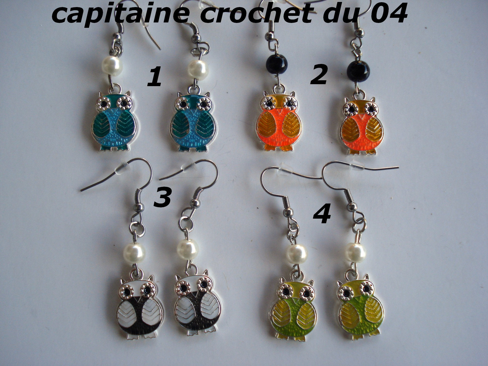 Boucle d'oreilles, hiboux, chouette avec son crochet en acier inoxydable
