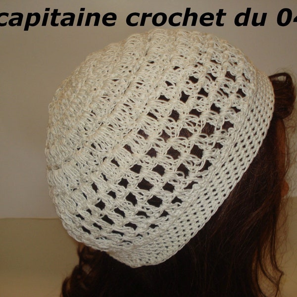 Bonnet en coton blanc, bonnet été printemps, femme, chapeau en coton, au crochet fait main