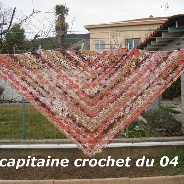 Châle en laine au crochet, femme, étole au crochet, rose, beige, marron, blanc, fait main, modèle unique