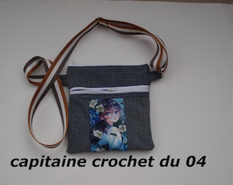 Sacoche, pochette, en jean recyclé, bleu, femme, bandoulière, demin, modèle unique, fait main