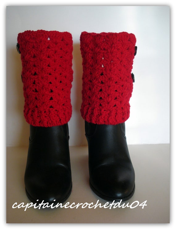 Manchette de bottes, jambière pour botte, accessoire botte, guêtre en laine  rouge femme, jambière femme, haut de botte au crochet fait main -   France