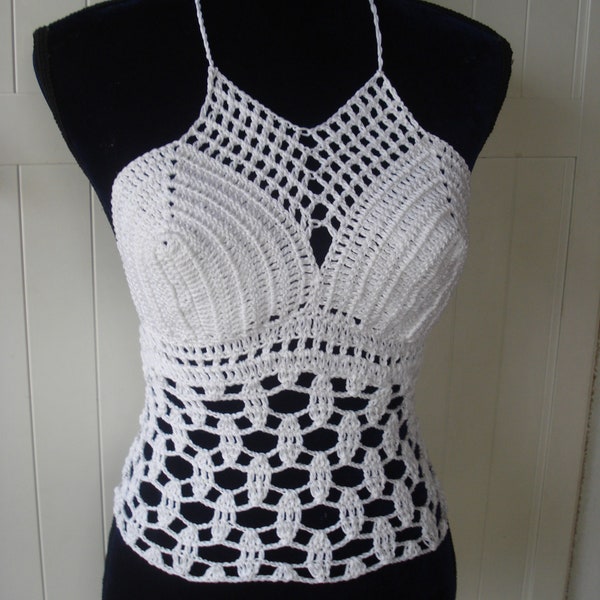 Top, bustier blanc femme, taille S/M,  été printemps, top festival, fait main au crochet