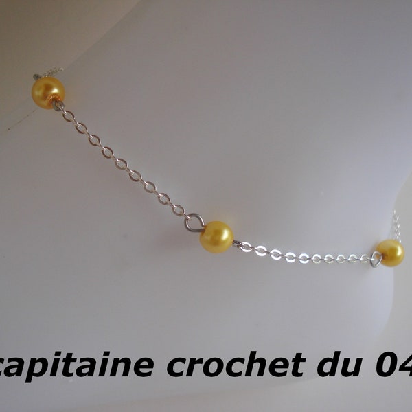 Bracelet de cheville femme, chaîne de cheville, couleur argent, ajustable, jaune, ocre, bracelet de cheville ocre, en acier inoxydable