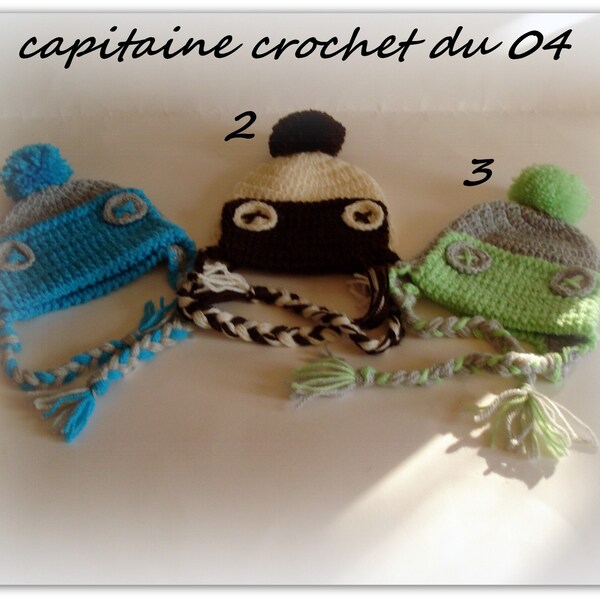 bonnet au crochet chapeau hiver, bébé 0/ 3 mois, fillette, garçon, cadeaux naissance, nourrisson, fait main au crochet, bonnet péruvien bébé