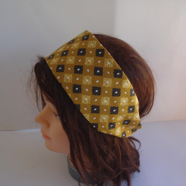 Bandeau cheveux, jaune moutarde, coloré, glamour, turban femme, fait main en tissus