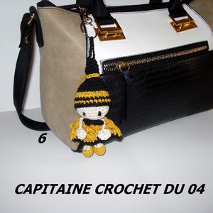 keychain, Bambola doll, handbag accessory, handbag jewelry, mustard, black, handmade crochet