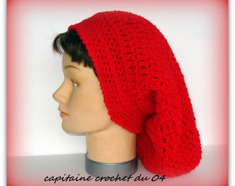 Bonnet en laine, chapeau en laine, rasta, dreadlocks, rouge, femme, fait main au crochet