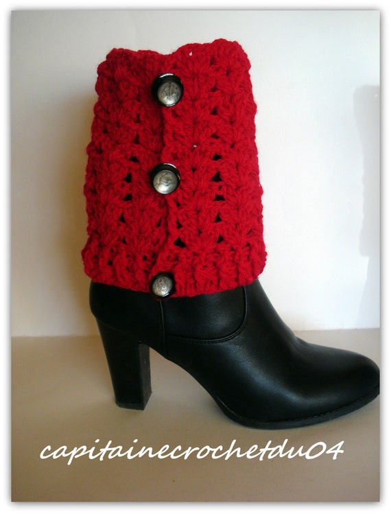 Manchette de bottes, jambière pour botte, accessoire botte, guêtre en laine  rouge femme, jambière femme, haut de botte au crochet fait main -   France