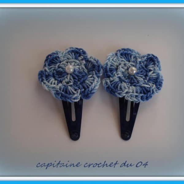 lots de deux barrettes clips, pinces a cheveux petite fille, barrettes a cheveux fillette/barrette fleur/pince fleur/fait main au crochet