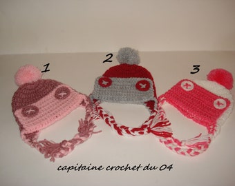 Peruvian cap, baby crochet, baby cap, birth, newborn, pink cap/burgundy cap/crochet cap/birth gift