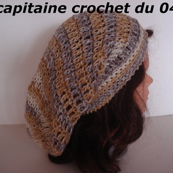 Bonnet en laine, chapeau en laine, rasta, dreadlocks, femme tricolore, marron, fait main au crochet