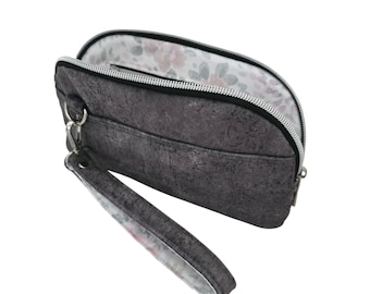 Velvet Clutch Bag, Grey Wristlet Bag, Mother's Day Gift, Gifts for Mum, Phone Bag