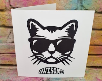 Cat Birthday Card, Cat Card for Men, Handmade Black Cat Card, Cat Dad, Cool Cat, Cat Lover, Cat Card for Brother, Boyfriend Card