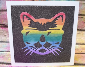 Cat Lover's Card, Father's Day Cat Card, Card for Cat Dad, Pride Cat Card, Rainbow Cat Card Any Occasion