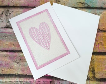 Valentine's Heart Card, Pink Birthday Card for Her, Romantic Greeting Card, Girlfriend Card, Anniversary Heart Card, Wedding Card