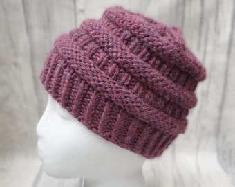 Slouchy Beanie Hat, Knitted Beanie Hat, Hand Knitted Hat, Pink Slouchy Beanie, Unisex Woolly Hat, Pink Winter Hat, Handmade Woolly Hat
